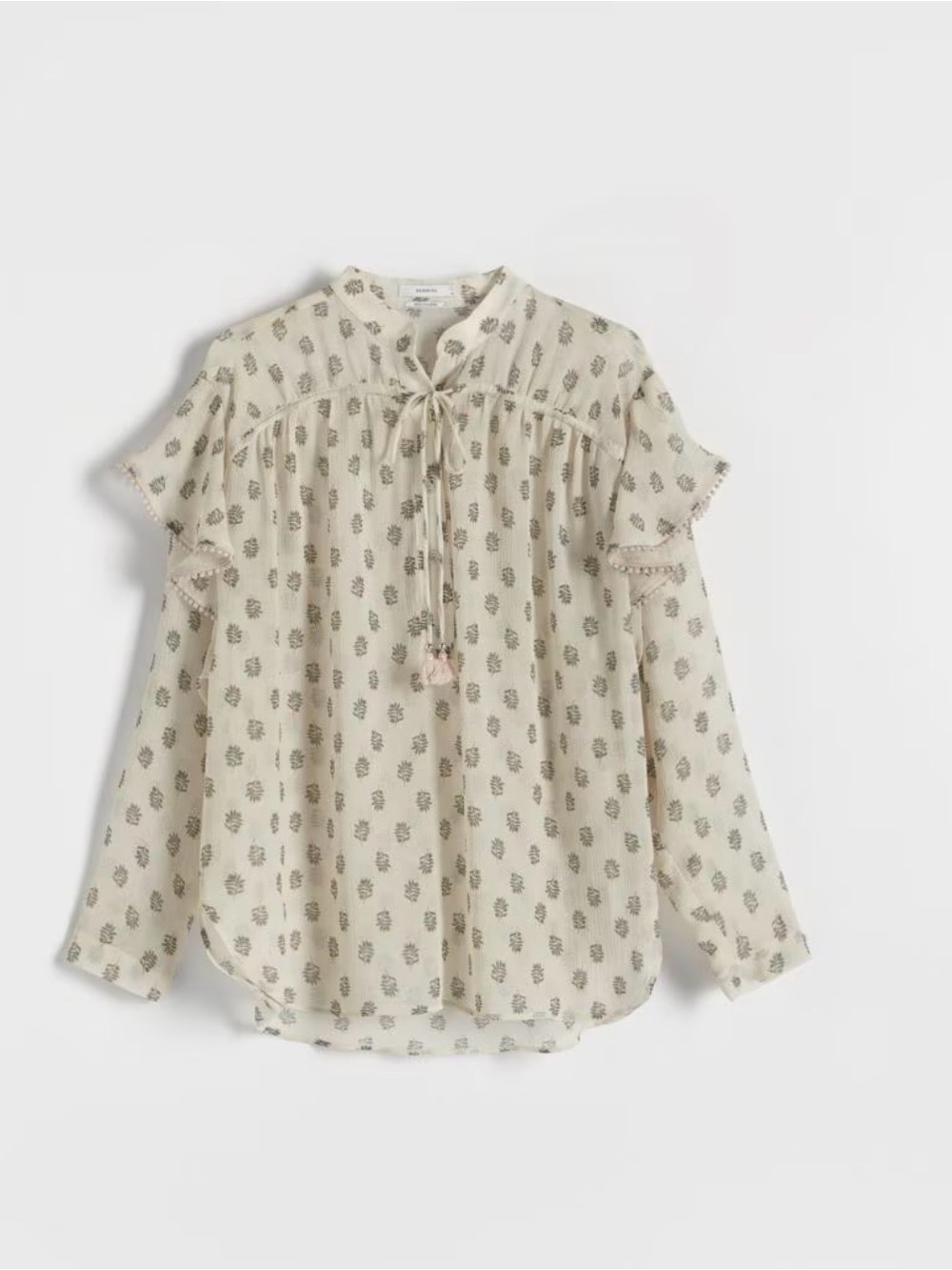 NWT  Cream Floral Tie-Neck Ruffle Blouse